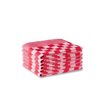 THEEDOEK ROOD GEBLOKT 65x65cm